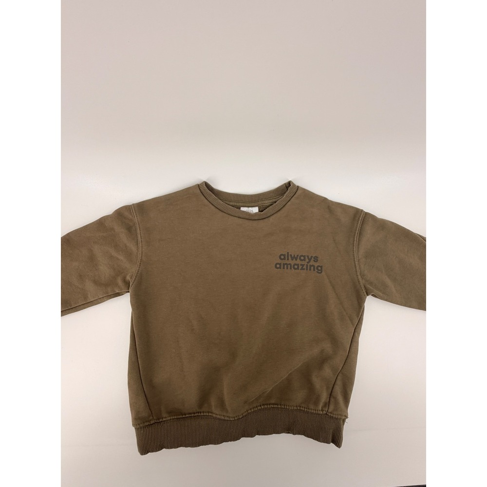 Zara Kids Olive Green Always Amazing Graphic Pullover Sweatshirt Size 4-5Y
